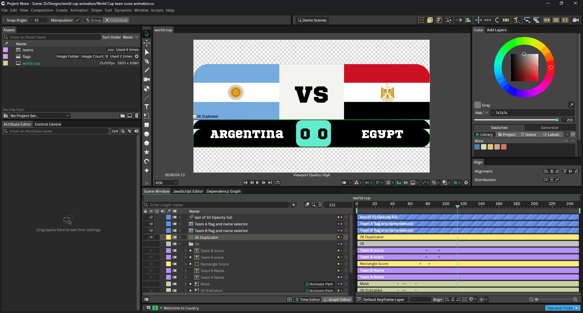 world cup custom team score animation in cavalry