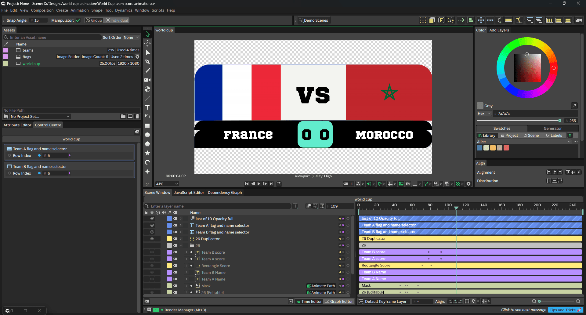 world cup custom team score animation in cavalry